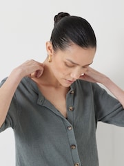 Hush Grey Linen Blend Short Sleeve Cardigan - Image 4 of 5