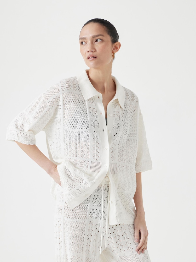 Hush White Patchwork Stitch Knitted Shirt - Image 1 of 5