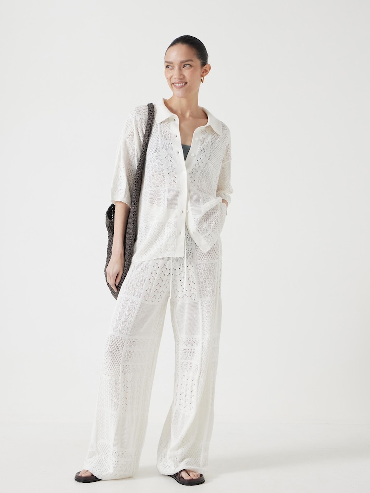 Hush White Patchwork Stitch Knitted Shirt - Image 2 of 5