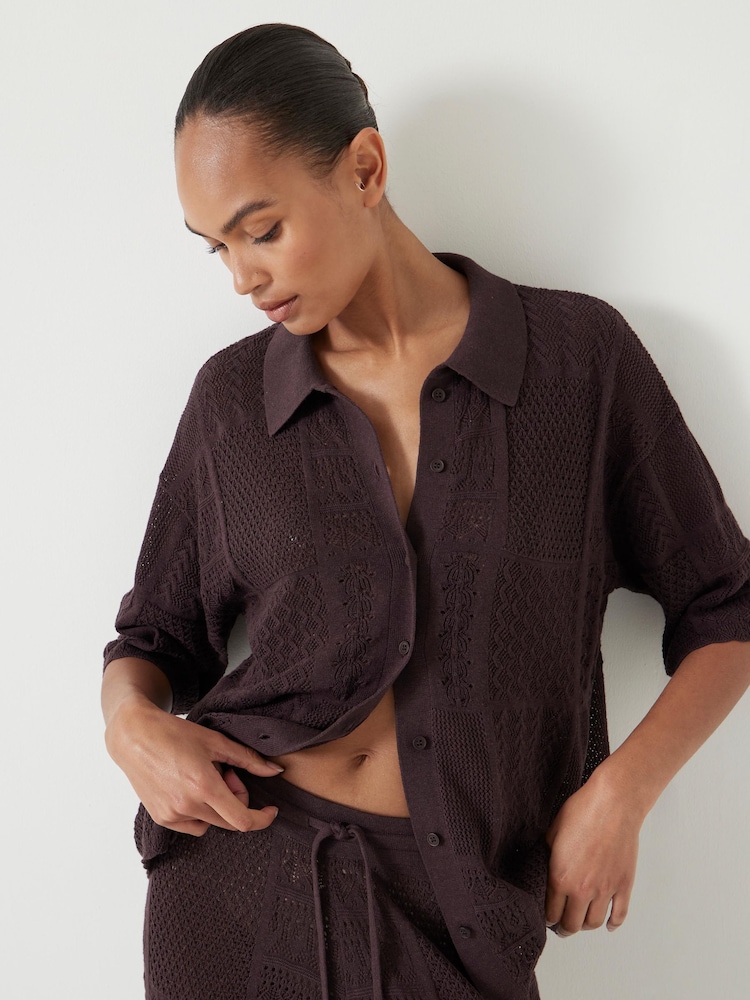 Hush Black Patchwork Stitch Knitted Shirt - Image 4 of 6
