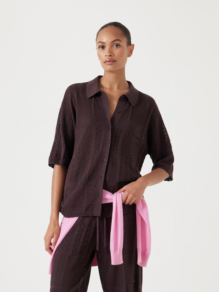 Hush Black Patchwork Stitch Knitted Shirt - Image 5 of 6