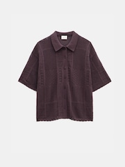 Hush Black Patchwork Stitch Knitted Shirt - Image 6 of 6