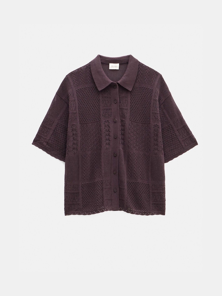 Hush Black Patchwork Stitch Knitted Shirt - Image 6 of 6