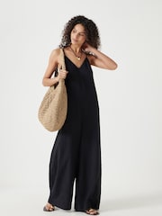 Hush Black Seersucker Wide Leg Jumpsuit - Image 1 of 6