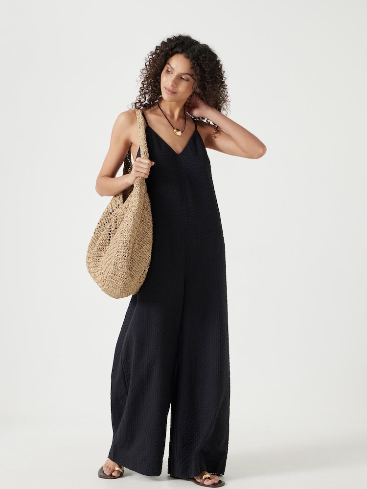 Hush Black Seersucker Wide Leg Jumpsuit - Image 1 of 6