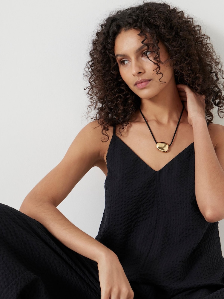 Hush Black Seersucker Wide Leg Jumpsuit - Image 2 of 6