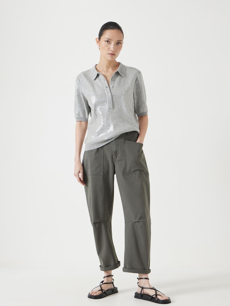 Hush Silver Sequin Stripe Knitted Polo Shirt - Image 2 of 5 Hush Silver Sequin Stripe Knitted Polo Shirt - Image 2 of 5