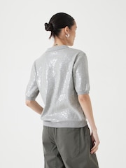 Silber - Hush Sequin Stripe Knitted Polo Shirt - Bild 3 von 5
