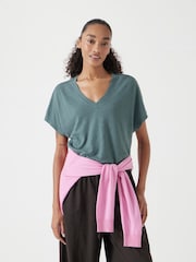 Hush Grey Rosalia Linen Blend V-Neck T-Shirt - Image 1 of 5