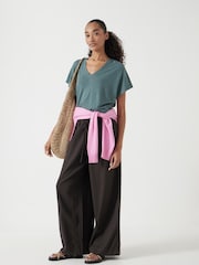 Hush Grey Rosalia Linen Blend V-Neck T-Shirt - Image 2 of 5