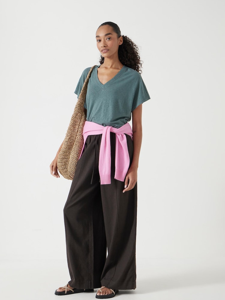 Hush Grey Rosalia Linen Blend V-Neck T-Shirt - Image 2 of 5