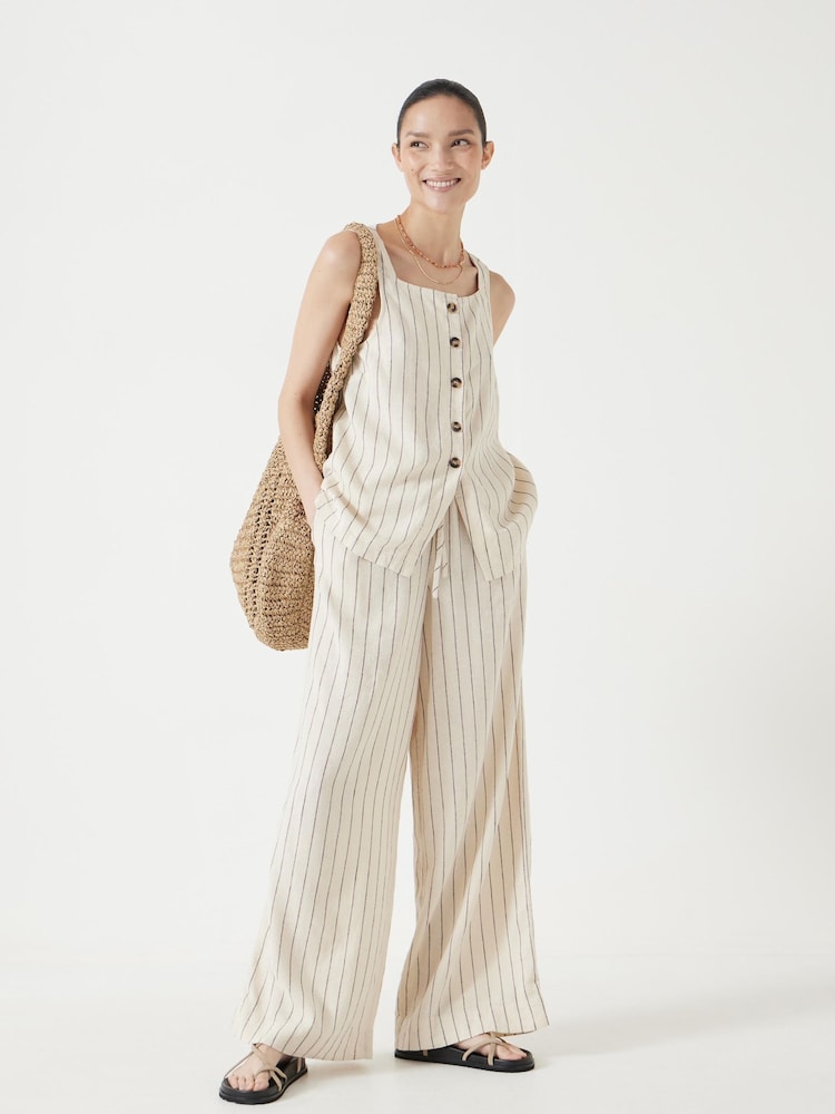 Hush Ecru Black Stripe Phoebe Linen Blend Stripe Waistcoat - Image 2 of 5