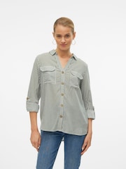 VERO MODA Grey Tortoise Button Stripe Shirt - Image 1 of 5