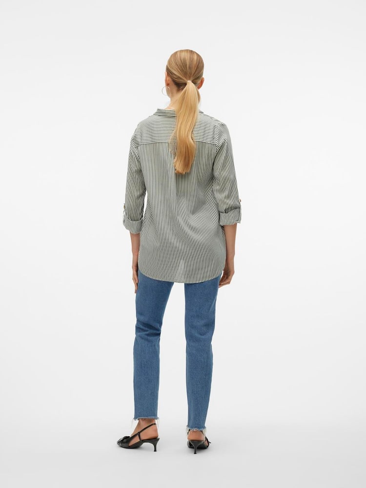 VERO MODA Grey Tortoise Button Stripe Shirt - Image 2 of 5