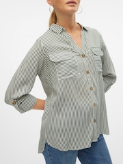 VERO MODA Grey Tortoise Button Stripe Shirt - Image 3 of 5