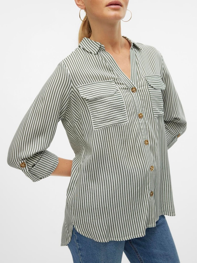 VERO MODA Grey Tortoise Button Stripe Shirt - Image 3 of 5