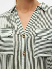 VERO MODA Grey Tortoise Button Stripe Shirt - Image 4 of 5
