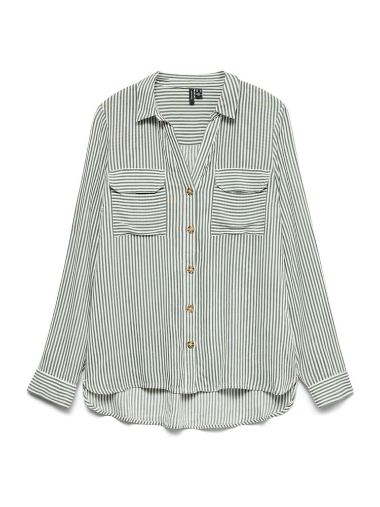 VERO MODA Grey Tortoise Button Stripe Shirt - Image 5 of 5