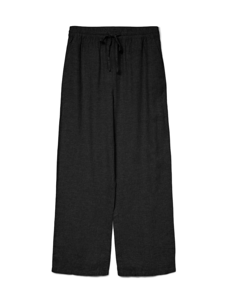 VERO MODA Black Linen Blend Wide Leg Trousers - Image 5 of 5