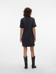 VERO MODA Black Short Sleeve Button Down Denim Dress - Image 2 of 5