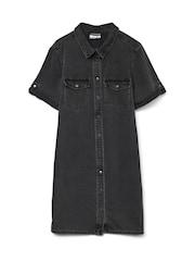VERO MODA Black Short Sleeve Button Down Denim Dress - Image 5 of 5