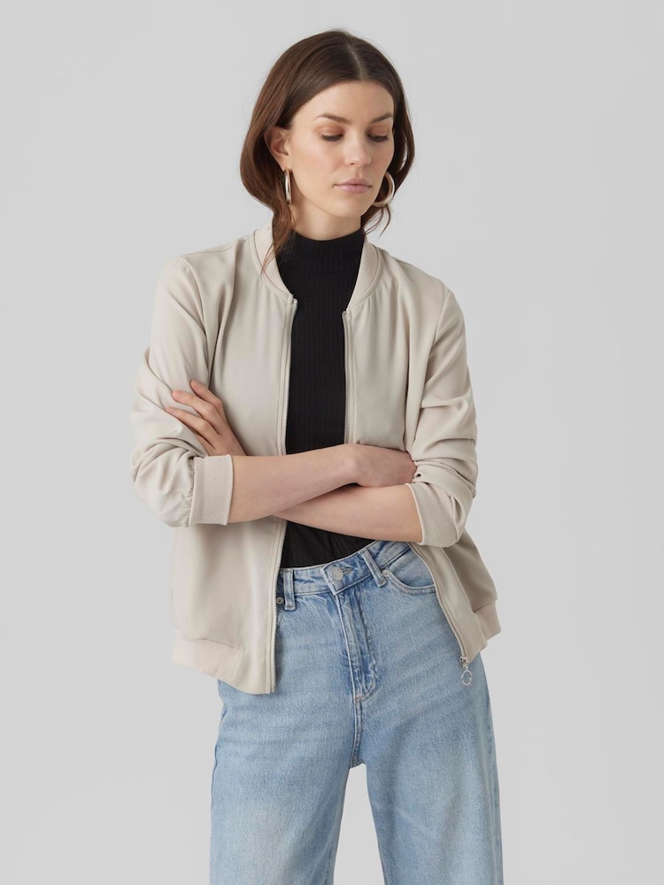 VERO MODA Cream Lightweight Bomber Jacket - Image 1 of 4