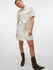 VERO MODA White Short Sleeve Button Down Denim Dress - Image 1 of 6