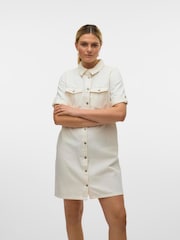 VERO MODA White Short Sleeve Button Down Denim Dress - Image 3 of 6