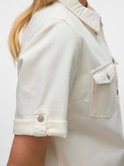 VERO MODA White Short Sleeve Button Down Denim Dress - Image 4 of 6