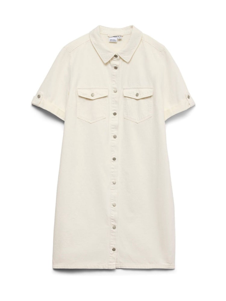 VERO MODA White Short Sleeve Button Down Denim Dress - Image 6 of 6