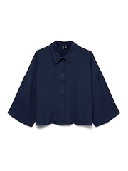 VERO MODA Blue Textured Cropped 100% Cotton Shirt - Image 5 of 5