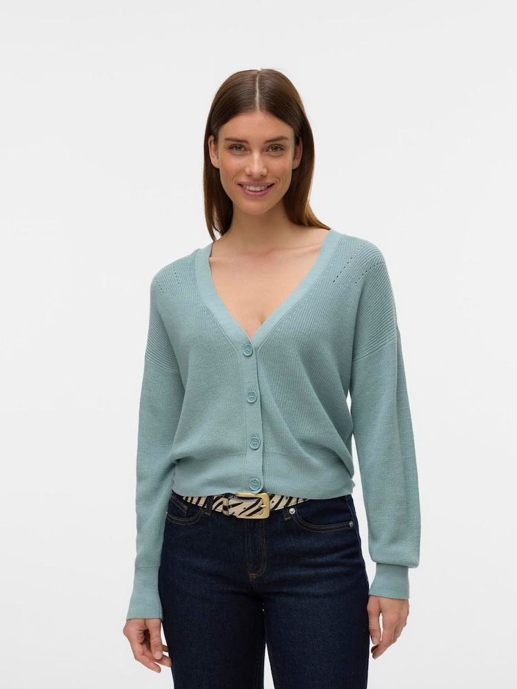VERO MODA Blue Lightweight V-Neck Cardigan - Image 1 of 5