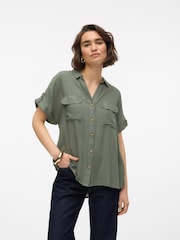 VERO MODA Green Short Sleeve Button Through Open Neck Shirt - Image 1 of 5