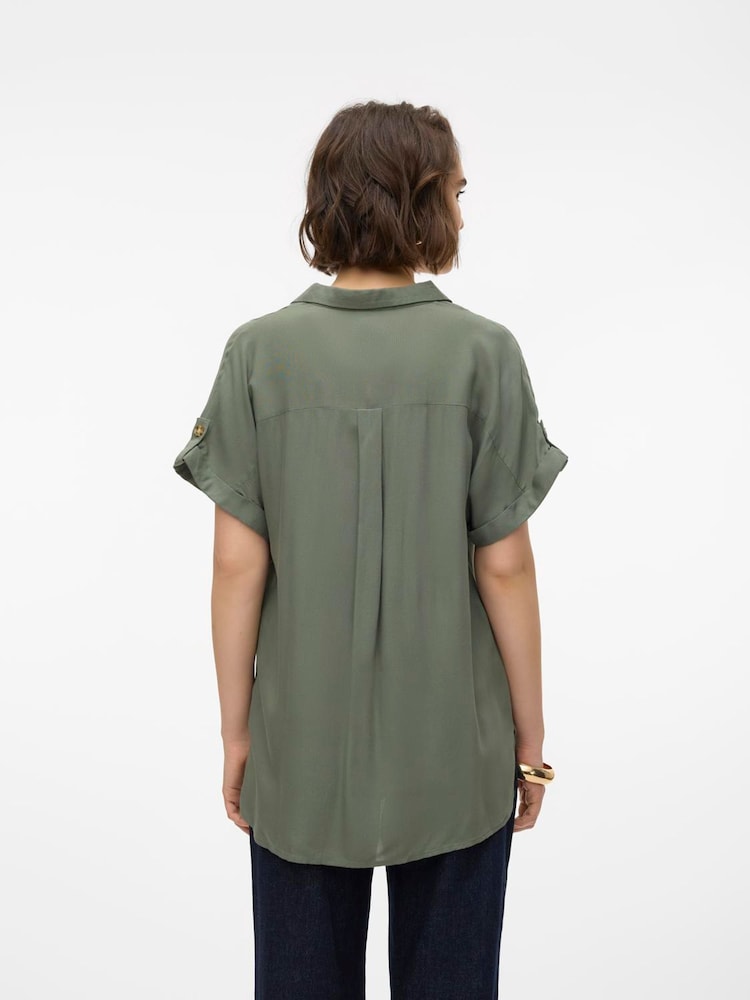VERO MODA Green Short Sleeve Button Through Open Neck Shirt - Image 2 of 5
