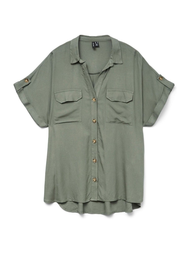 VERO MODA Green Short Sleeve Button Through Open Neck Shirt - Image 5 of 5
