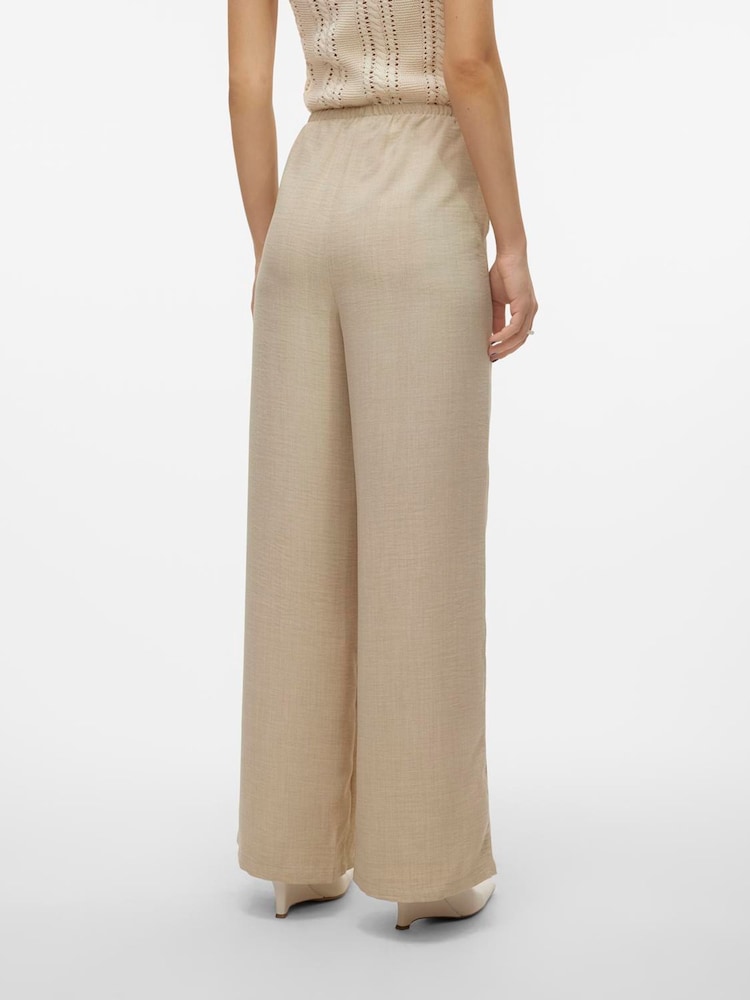 VERO MODA Natural Lightweight Tie Waist Wide Leg Trousers - Image 2 of 5