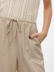 VERO MODA Natural Lightweight Tie Waist Wide Leg Trousers - Image 4 of 5