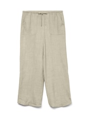 VERO MODA Natural Lightweight Tie Waist Wide Leg Trousers - Image 5 of 5