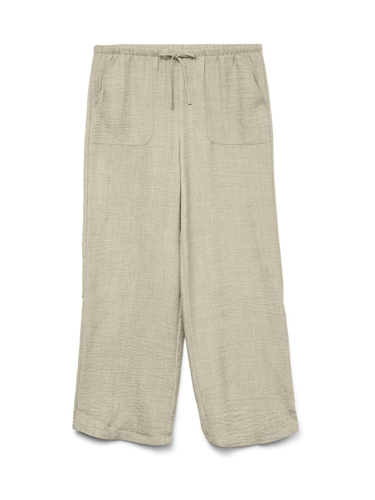 VERO MODA Natural Lightweight Tie Waist Wide Leg Trousers - Image 5 of 5