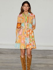 Never Fully Dressed Orange Soller Mini Lauren Shirt Dress - Image 1 of 4