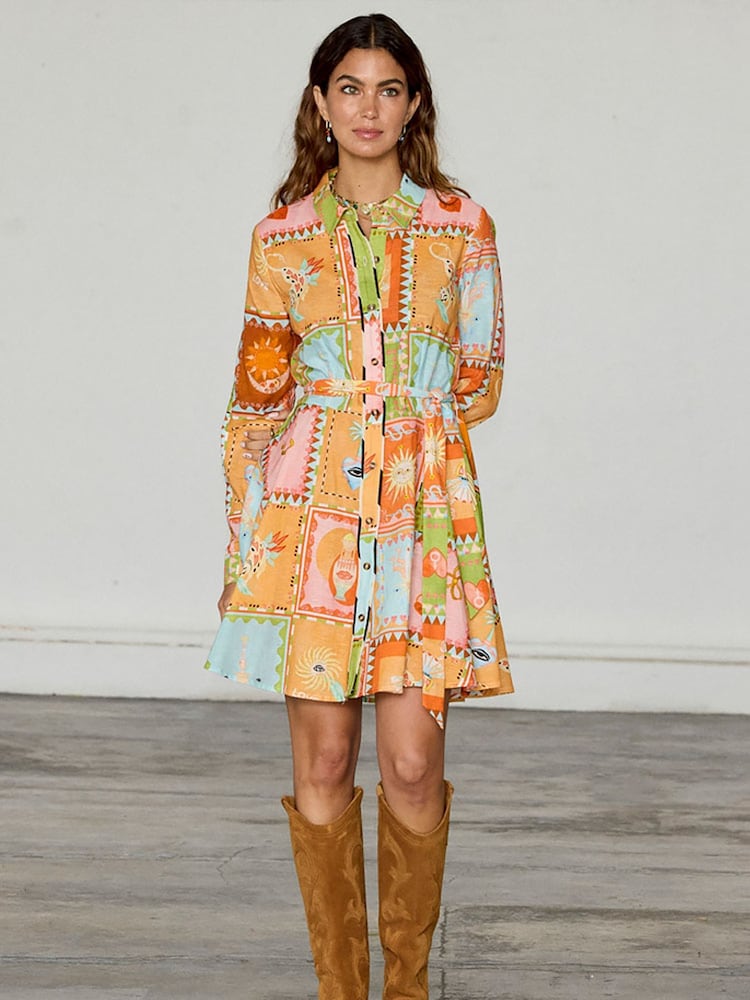 Never Fully Dressed Orange Soller Mini Lauren Shirt Dress - Image 1 of 4