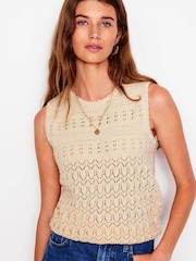 Boden Cream Elodie Stitch Crew Tank Top - Image 1 of 6