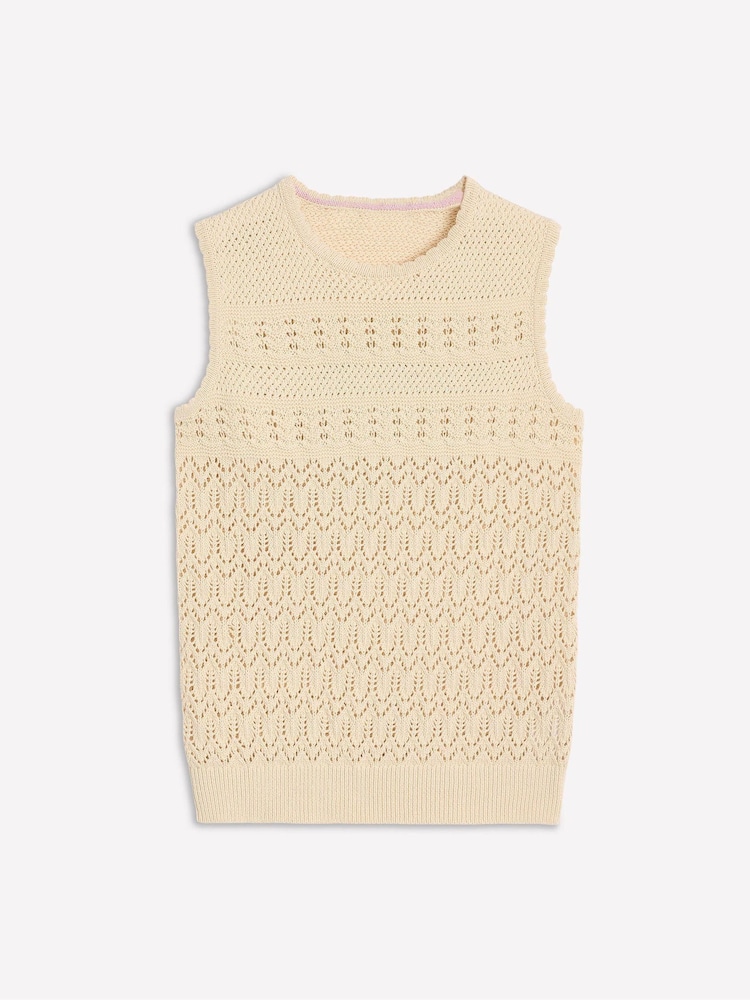 Boden Cream Elodie Stitch Crew Tank Top - Image 2 of 6