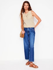 Boden Cream Elodie Stitch Crew Tank Top - Image 3 of 6
