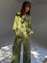 Never Fully Dressed Green Shell Foil Trousers - Image 2 of 4