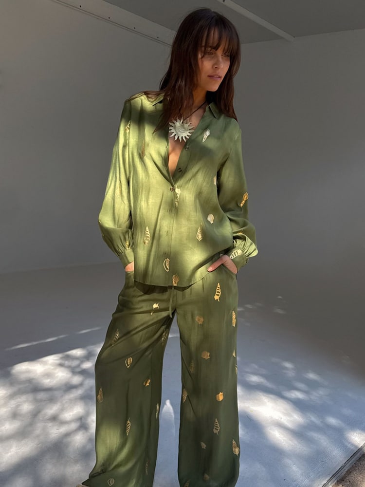 Never Fully Dressed Green Shell Foil Trousers - Image 2 of 4