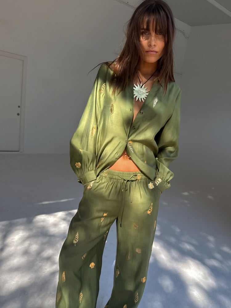 Never Fully Dressed Green Shell Foil Trousers - Image 4 of 4