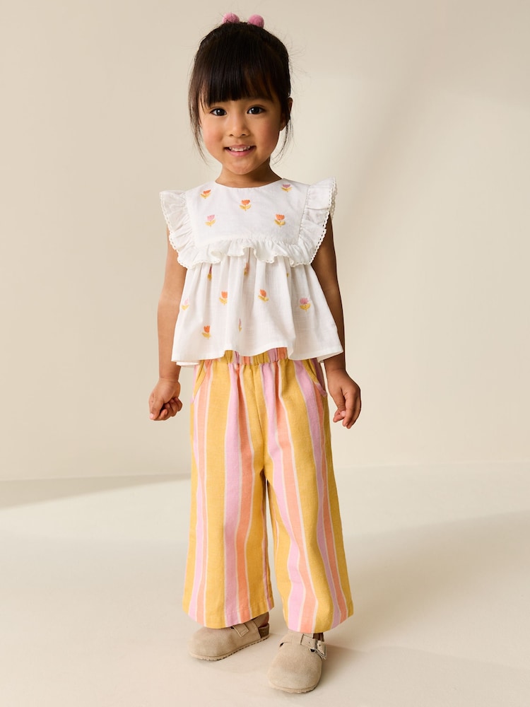 Peach Pink Embroidered Blouse And Trousers Co-ord Set (3mths-8yrs) - Image 1 of 8