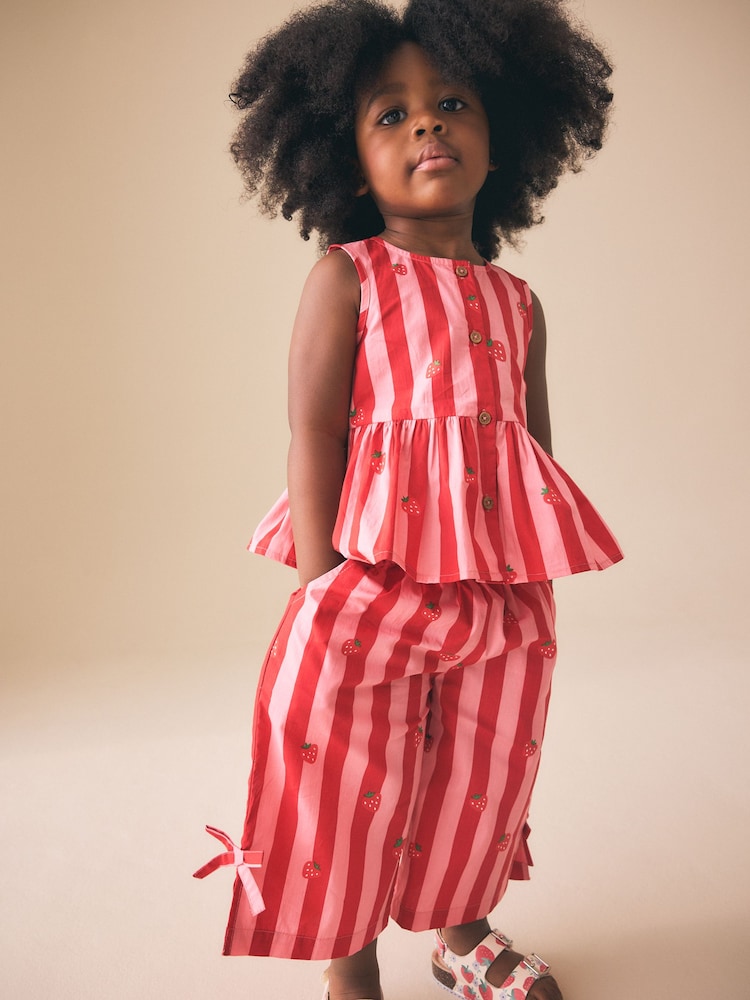 Red/Pink Stripe Blouse And Trousers Co-ord Set (3mths-8yrs) - Image 1 of 5 Red/Pink Stripe Blouse And Trousers Co-ord Set (3mths-8yrs) - Image 1 of 5