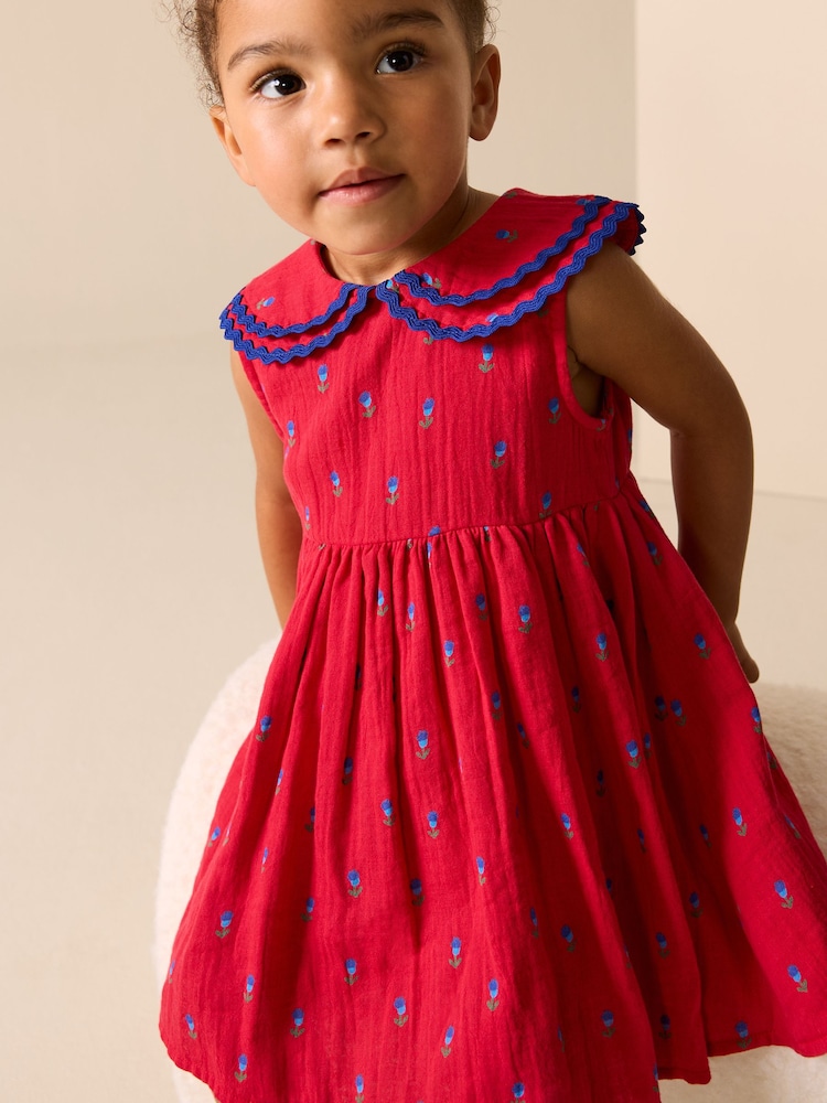 Red Ditsy Ric Rac Collar Dress (3mths-8yrs) - Image 1 of 7